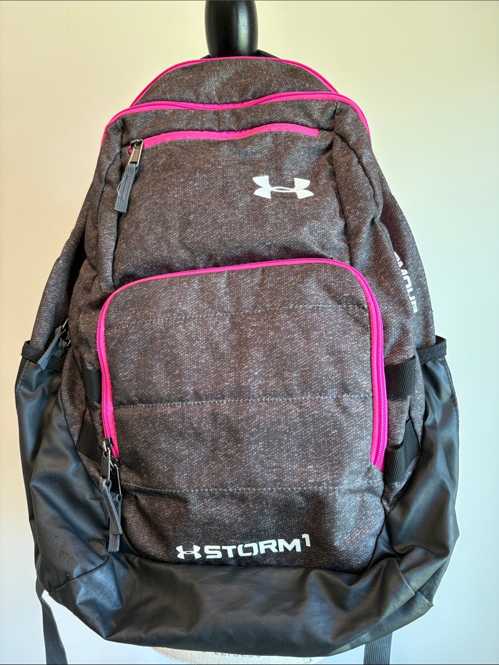 Under Armour Gray Backpack with Pink Trim